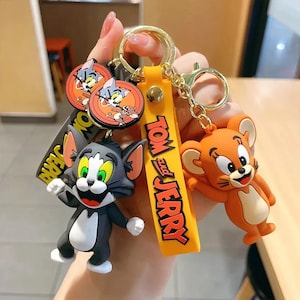 Nieuwe Tom en Jerry sleutelhanger hanger, kat muis cartoon siliconen hanger sleutelhanger, 3D schattige rubberen speelgoed sleutelhanger, kindercadeau voor haar