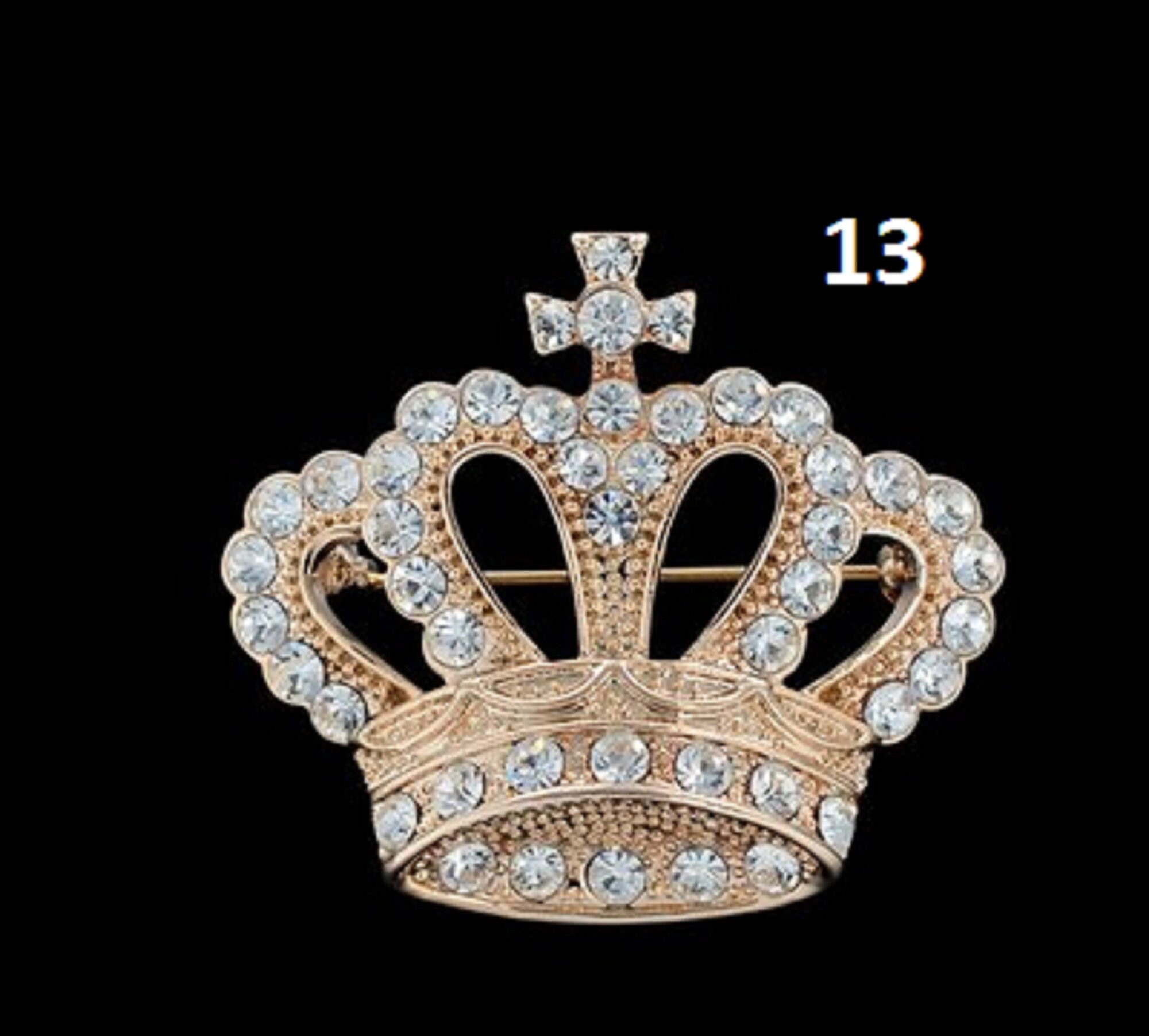 Rhinestone Crown Long Chain Brooch.Gold Silver Tassel Brooch Pins,Retro Crystal Suit Pins Collar Coat Pin For Men's Accessories Pin Husband Gifts (Gold