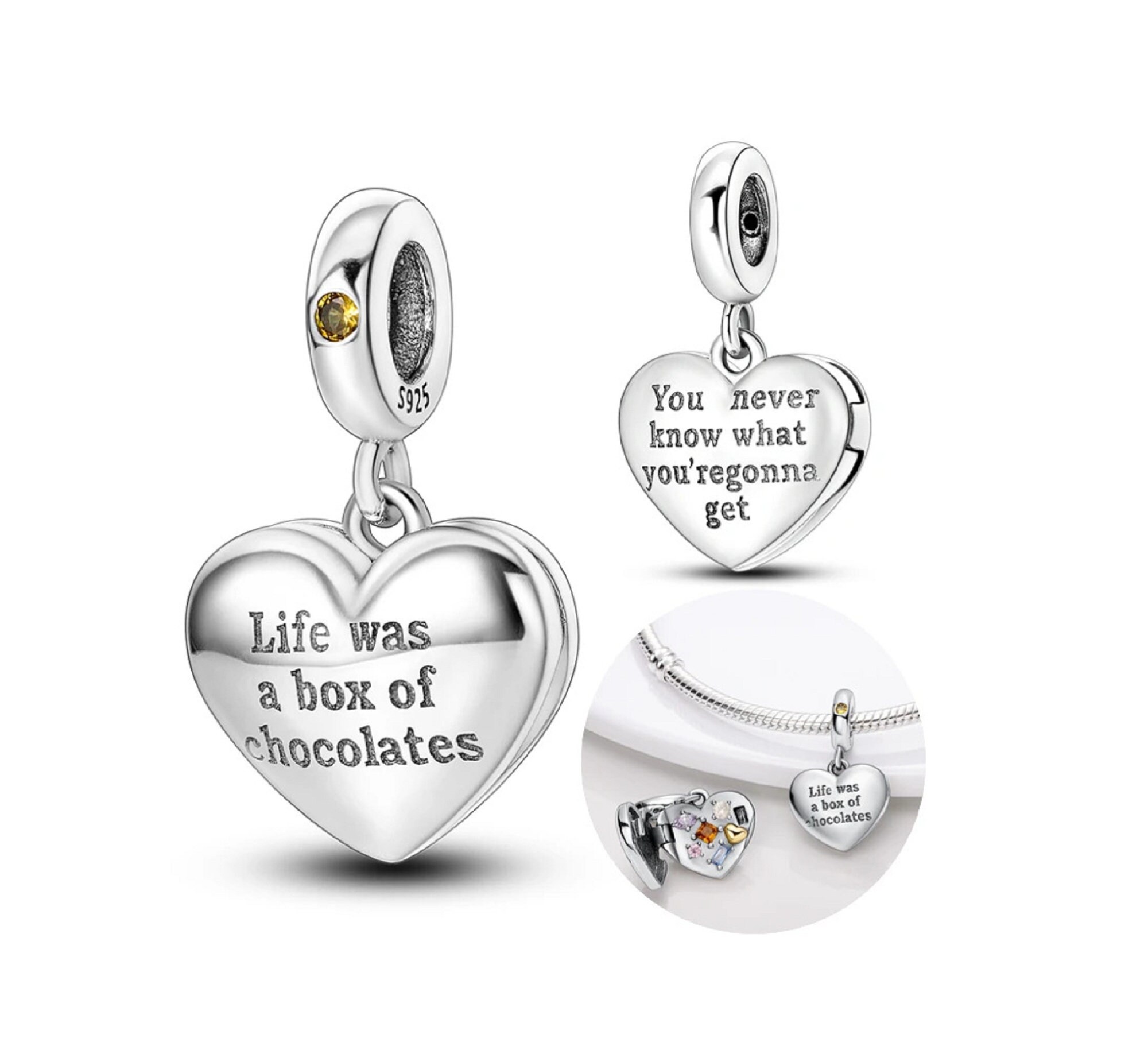 Love Heart Charms for Pandora Bracelet, Classic Quote Life