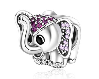 Cute Pink Elephant Family Charms for Pandora Bracelet,New Animal Charm,S925 Sterling Silver Beads fit European charm Bracelet, Gifts for her