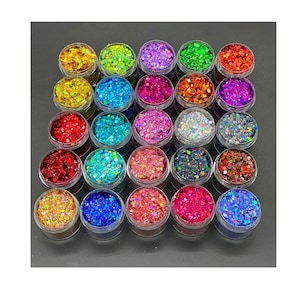 24 kleuren holografische dikke glitterfles voor nail art, laser nagel glittervlokken Dazzle Sparkle glitters pailletten regenboog meerkleurige fles