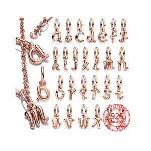 Ciondolo a clip originale S925 Reflexions Alphabet in oro rosa, 26 perline con fermaglio per ciondolo con lettera, ciondolo per bracciale con alfabeto, argento sterling adatto per braccialetti