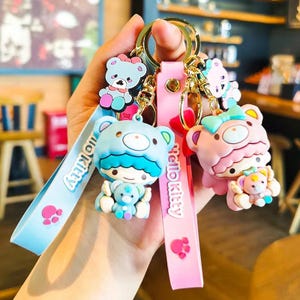 Nouveau pendentif porte-clés Kawaii Sanrio Kuromi, cartable Hello Kitty, porte-clés en silicone, joli jouet en caoutchouc 3D, cadeau enfant pour elle