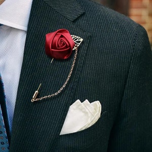Men's Gentleman Tassel Brooch For Men Suit Shirt Collar Chain Rose Flower Boutonniere Lapel Pin Retro Wedding Corsage Dinner Accessories