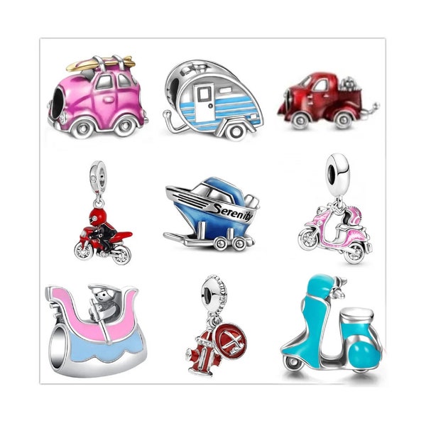 Scooter vehicle charm for Pandora Bracelet, Steam jet Motorcycle Truck Car Bracelet Charms, S925 Sterling silver Charm for Bracelets charms