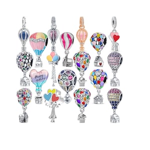 Ciondolo per la festa della mamma per bracciale Pandora, Ciondolo a forma di cuore con mongolfiera per ciondoli per bracciale, Ciondolo in argento sterling S925 per ciondoli per braccialetti