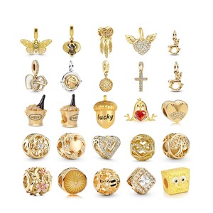 Nuevo champán con reflejo de oro, dijes de plata de ley S925 aptos para pulsera europea, pulsera con dijes de pollo y árbol de la vida cruzado, regalos de joyería para mujer