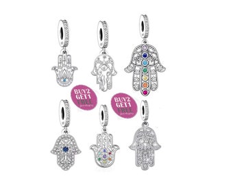 Fascino dell'occhio di Hamsa, fascini della mano di Fatima di Hamsa per braccialetto, fascino pendente della ragazza, fascino in argento sterling S925 I migliori regali per lei