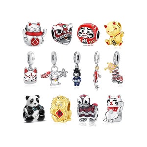 Ciondoli cinesi per bracciale, ciondolo pendente a forma di leone e drago in oro, adatto per bracciale Pandora, ciondolo in argento Sterling S925 a forma di panda. I migliori regali per lei.