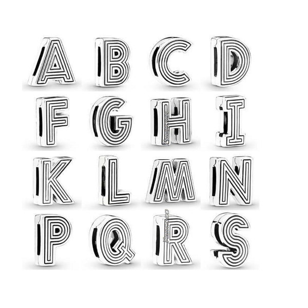 Ciondolo con clip per braccialetto originale Reflexions Alphabet, Ciondolo per braccialetto in rete riflettente con lettere dalla A alla Z, 26 lettere, Argento sterling per braccialetti S925