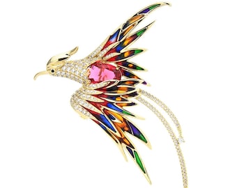 Phoenix Bird Brooch for Women Men's Brooch For Men Suit Shirt Collar Jacket Lapel Pin Rhinestone Crystal Party Office Wedding Accessories