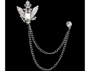 Men's Gentleman Tassel Brooch For Men Suit Shirt Collar Chain Lapel Pin Wings Rhinestones  Retro Wedding Dinner Party Neckwear Accessories