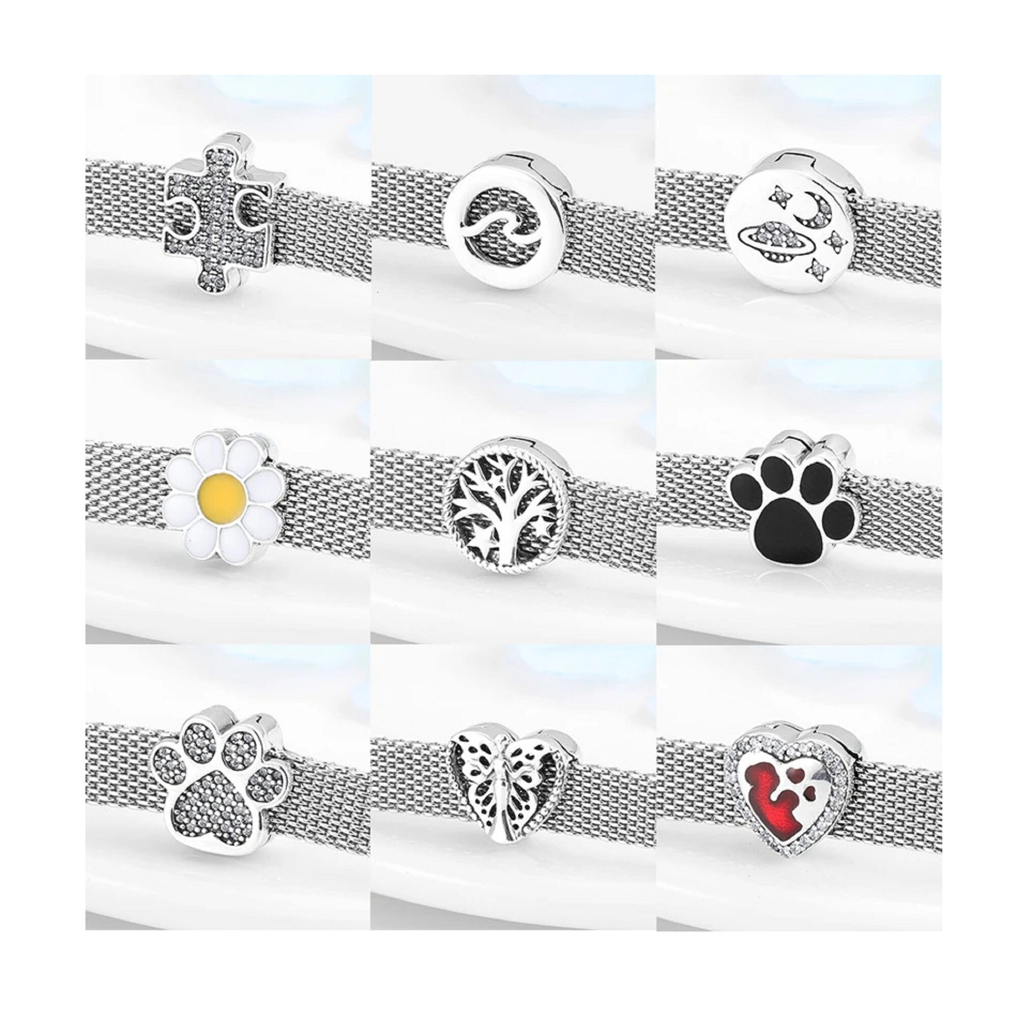 Reflection Mesh Clip Charm, Reflexions Silver Bracelet Endless Love Heart Charm,  Bee S925 Sterling Charm for European Bracelets charms