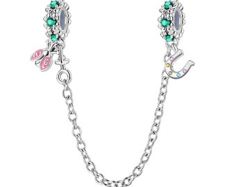 Safety Chain Fit Pandora bracelet, Ladybug Heart S925 Sterling silver charms fit moments bracelet,Charms for Bracelet women Jewelry gifts