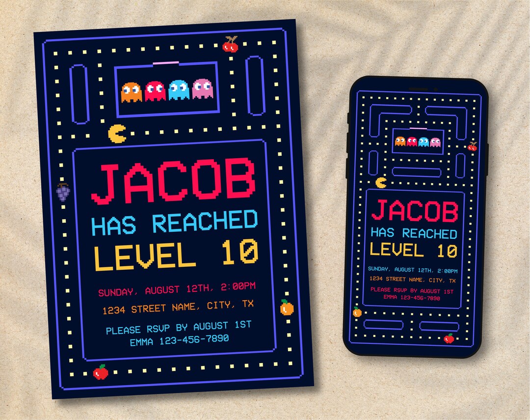 Arcade Game Themed Birthday Invitation Self Editable Etsy