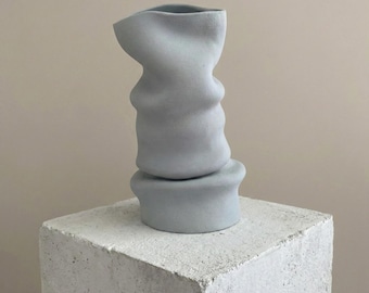 Hand-shaped Stoneware Ceramic Blue Vase