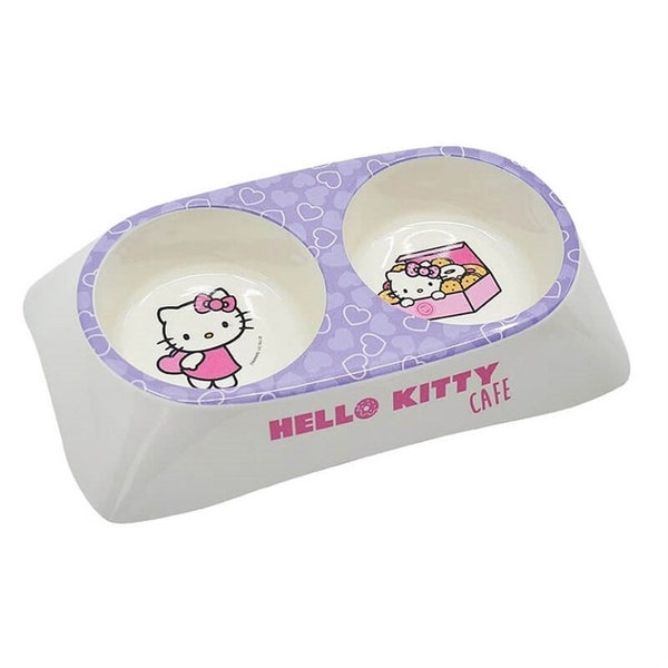 Hello Kitty Katzen und kleine Hunde Doppelnapf Futternapf Fressnapf aus Melamin Lila