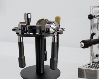 Siebträgerhalter für Espresso Siebträger Drehbares Design inklusive Tamperstation und Ablage für Tamper WDT Tool & Pinsel Geschenk Vatertag