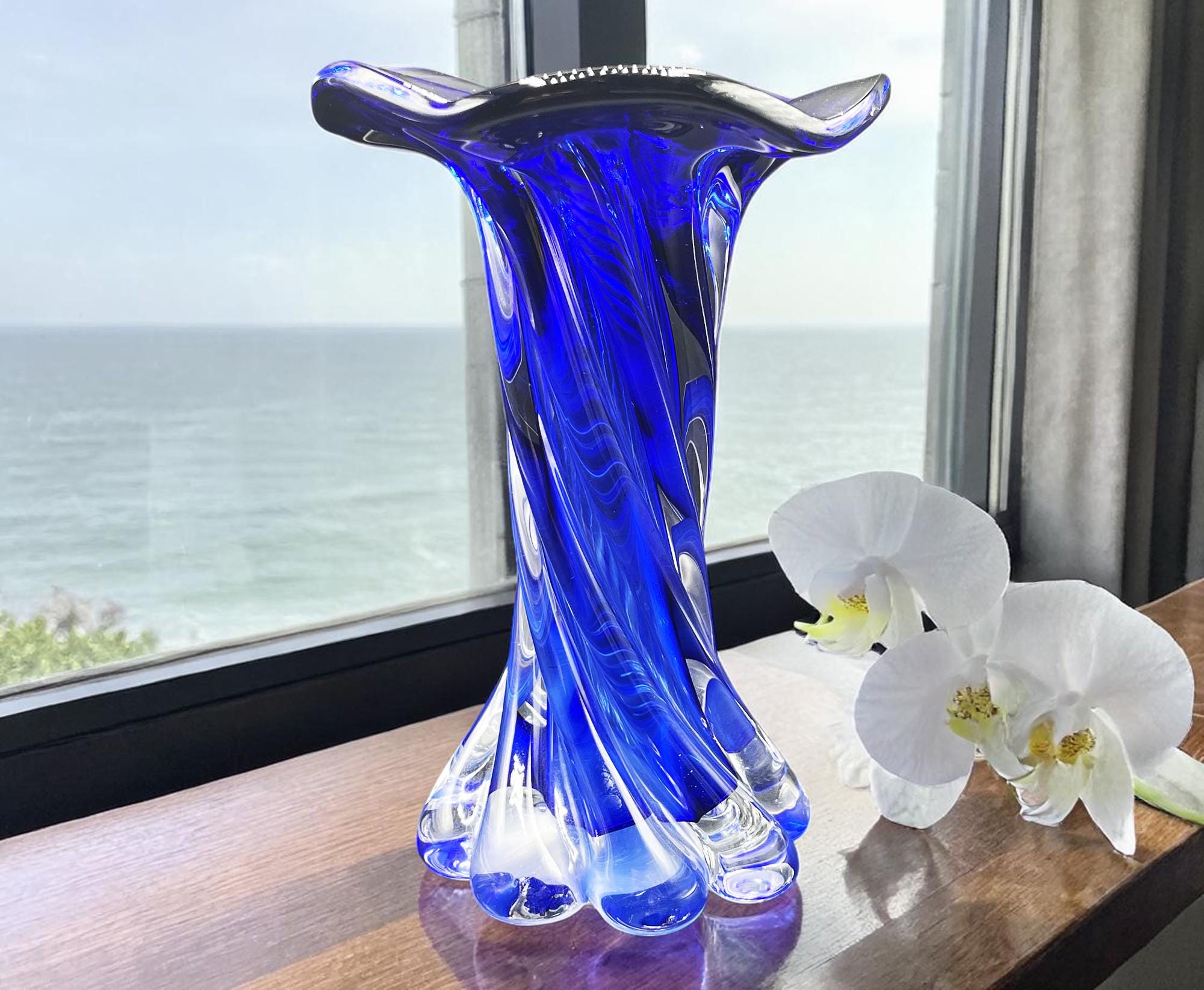 ムラーノ - 青い吹きガラスの花瓶 - Etsy 日本