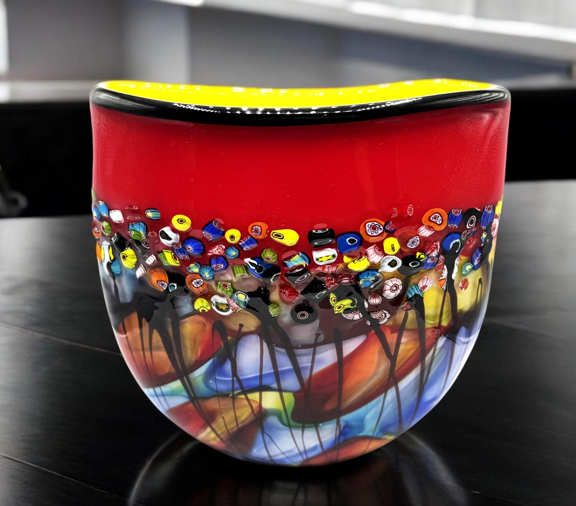 Vase En Verre Murano La Murrina - Design Blanc Et Bleu | Vintage Italien Années 80