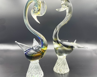 ヴィンテージアートガラスグリーンダックスワンフィギュアゴージャスで