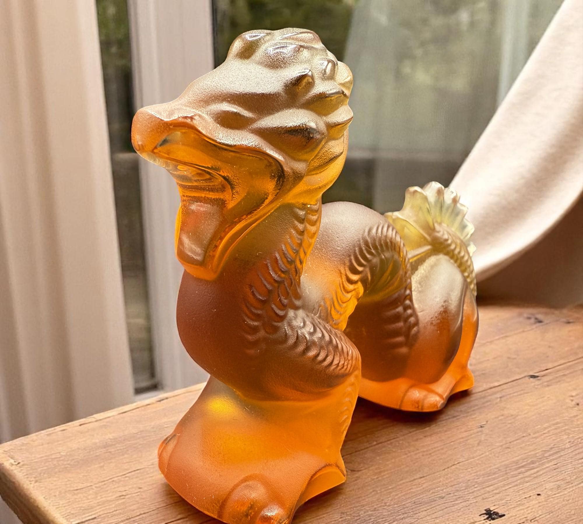 Lalique – Amber-colored Chinese Dragon Frosted Glass Sculpture - Etsy