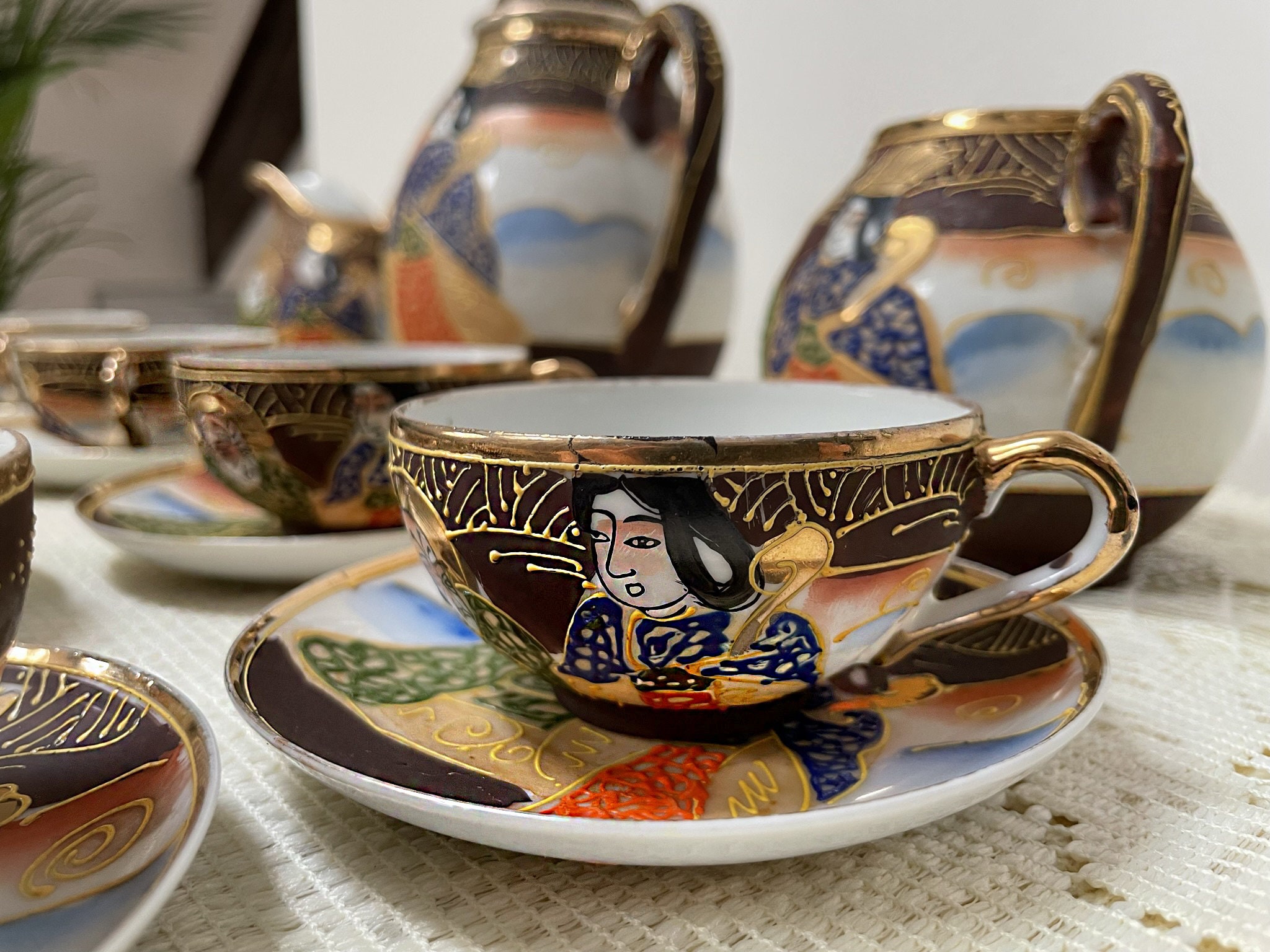 Vintage Satsuma Fine Hand Painted Porcelain Coffee Set for Etsy