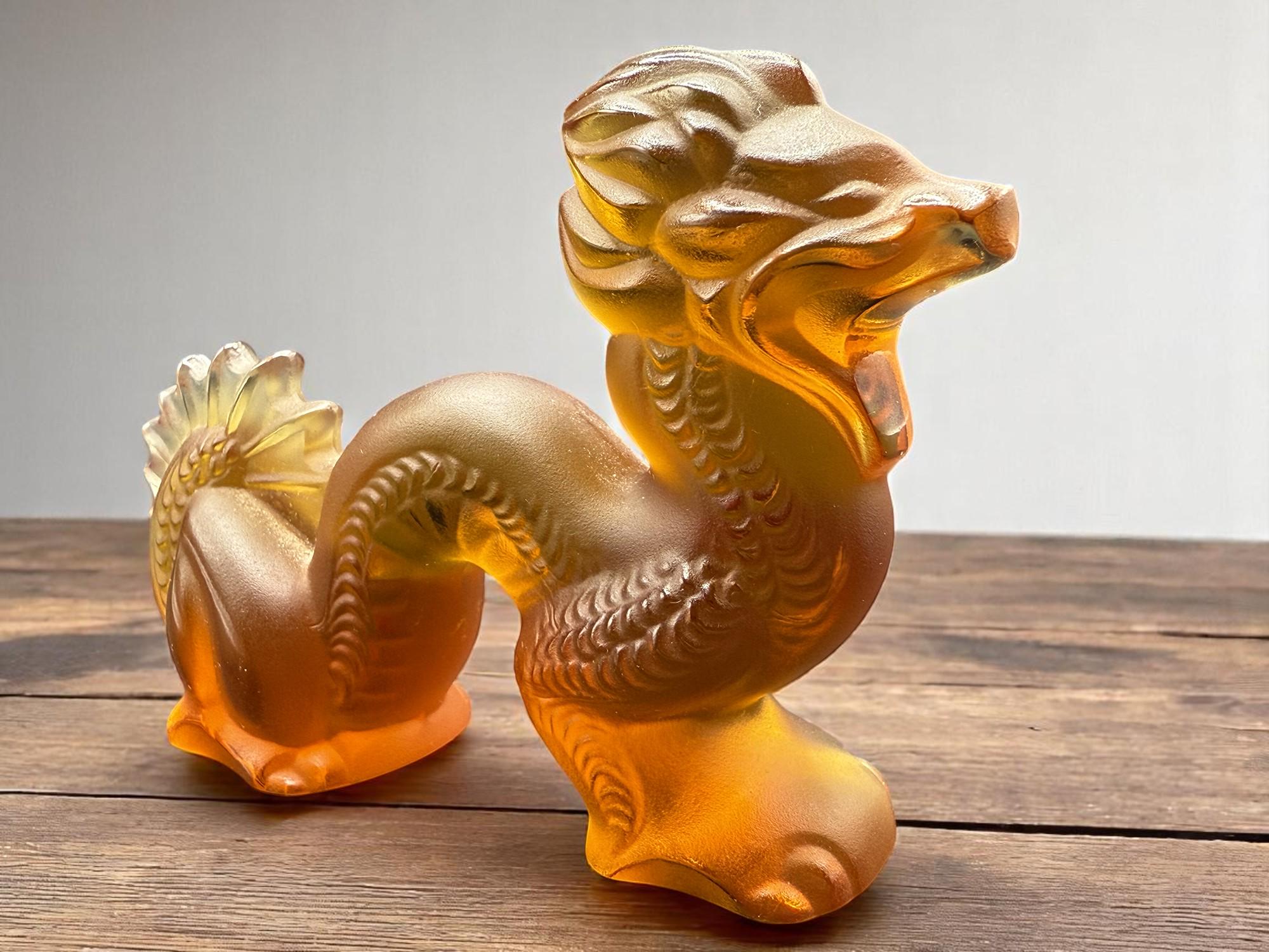 Lalique – Amber-colored Chinese Dragon Frosted Glass Sculpture - Etsy