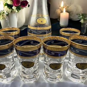 Bohemia - Set of crystal vodka carafe and 6 decorated glasses