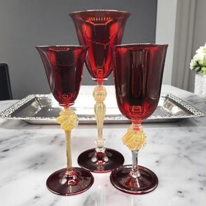 Murano - Ruby and Gold Venetian Goblets