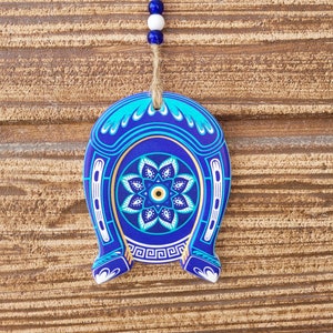 Lucky horseshoe | Blue horseshoe | Ceramic wall hanging | Home Decor | Balcony decor | Evil Eye Wall Hanging | Wall Decor | Wall Hangings