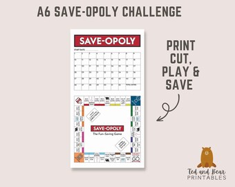 SAVEOPOLY Spielbrett A6 Format passend für Geldumschläge & Budgetmappen A6 | Saveopoly Savings Challenge Spiel | Geldspar-Challenge UK