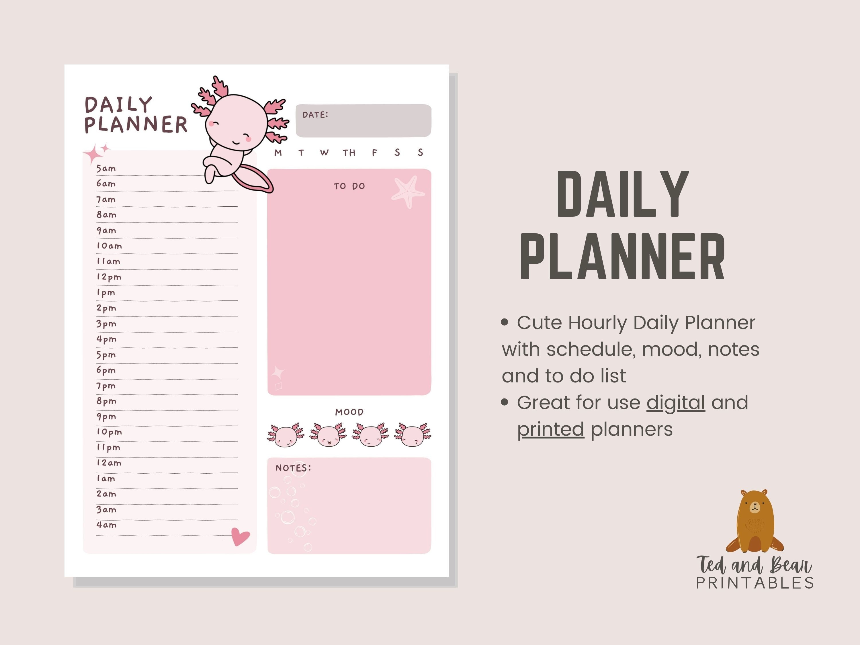 Cute Hourly Daily Monthly Planner | Printable Stationery