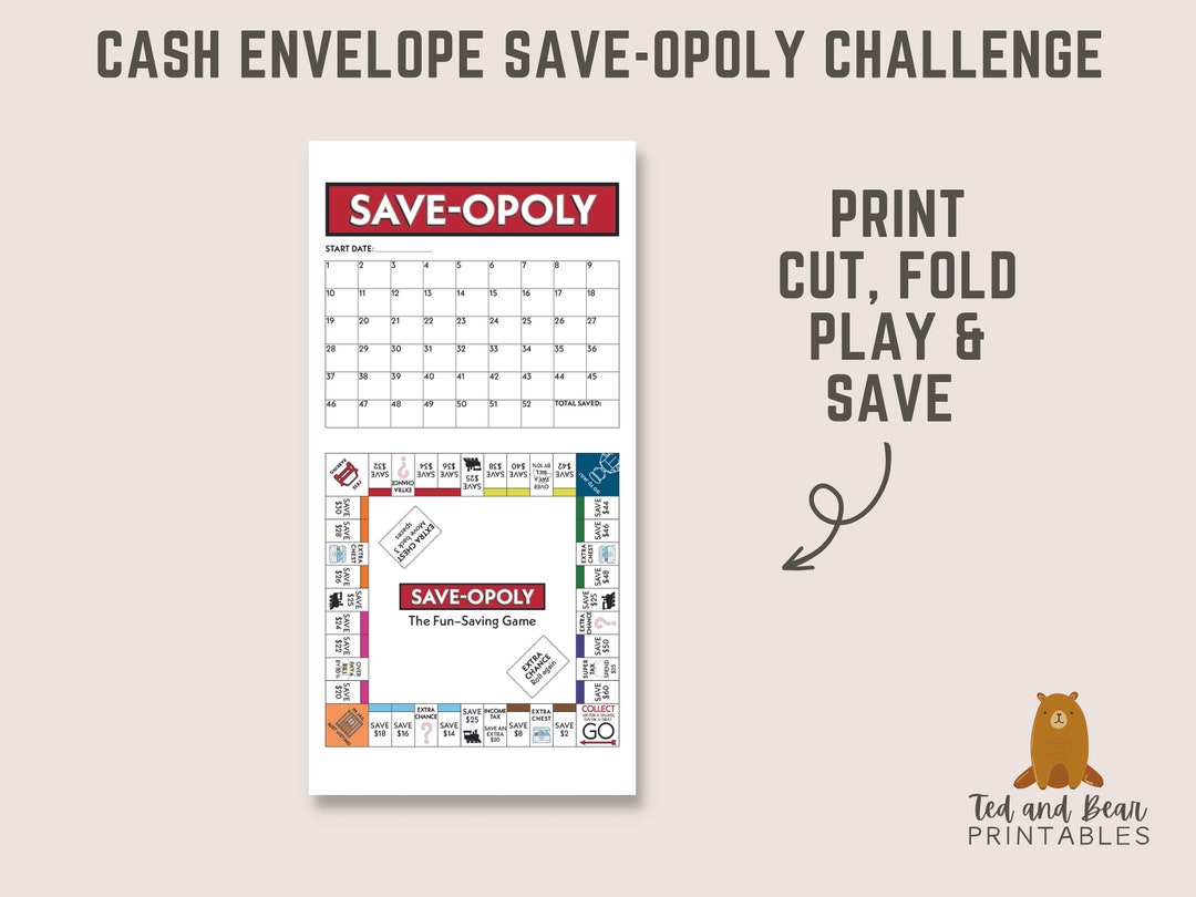 Savings Challenge Printable | Finance Planner & Binder | Saveopoly Cash ...