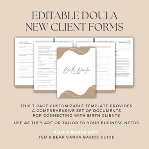 Doula Visitenkarten | Bearbeitbare Canva-Vorlagen | Willkommensbrief | Geburtsplan & Aufnahme Forms | Schreibwaren Set BOHO