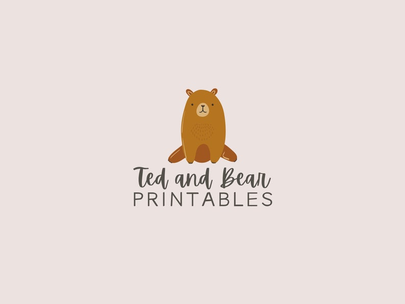 May include: A brown cartoon bear with a friendly expression sits with its legs crossed. The text "Ted and Bear PRINTABLES" is below the bear.