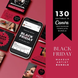 Black Friday Makeup Artist Social Media Bundle | Editable Canva Templates & Instagram Marketing Template Download