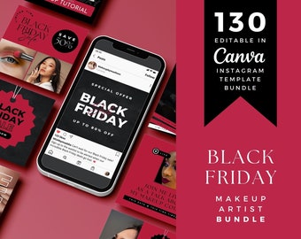Black Friday Makeup Artist Social Media Bundle | Editable Canva Templates & Instagram Marketing Template Download