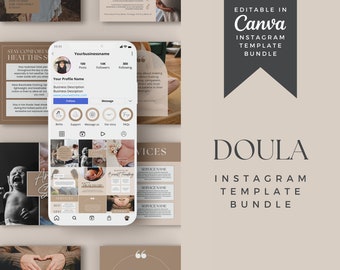 Birth Doula Instagram Templates: 65 Editable Boho Social Media Posts (Instant Download)
