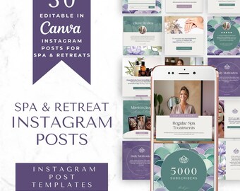 Mallar för Instagram-inlägg för spa: Redigerbara wellnessgrafik (Canva)
