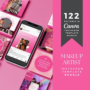 Beauty Social Media DIY Template INSTANT DOWNLOAD Pink Aesthetic Mua Instagram | Boss Babe | Makeup Artist Instagram Templates Electric Pink