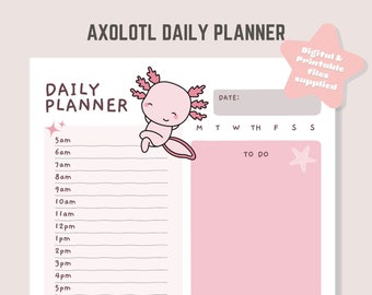 Niedlicher Stundenplaner | Druckbare Briefpapier | Sofort Download | Axolotl | Kawaii Printable Briefpapier | US Letter Größe