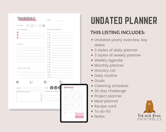 Roze bundel persoonlijke planner: dagelijks, wekelijks, maandelijks (US Letter) (digitale download)