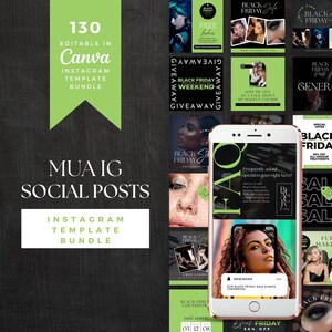 Black Friday Makeup Artist Social Media Bundle INSTANT DOWNLOAD Instagram Editable Canva Templates | Marketing Template Green