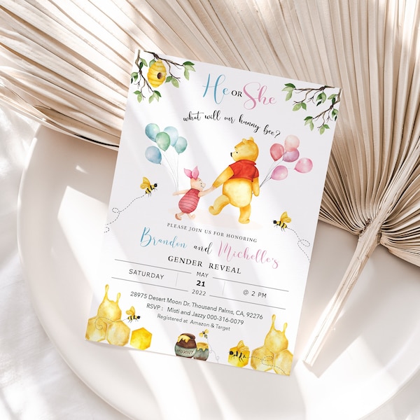 Winnie the Pooh Gender Reveal Invitations Etsy