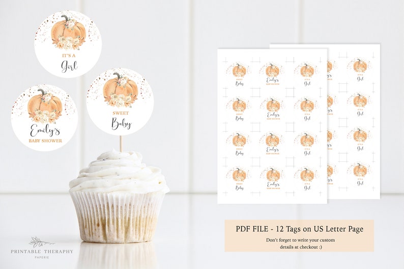 Fall Cupcake Toppers Pumpkin Baby Shower Cupcake Toppers Etsy