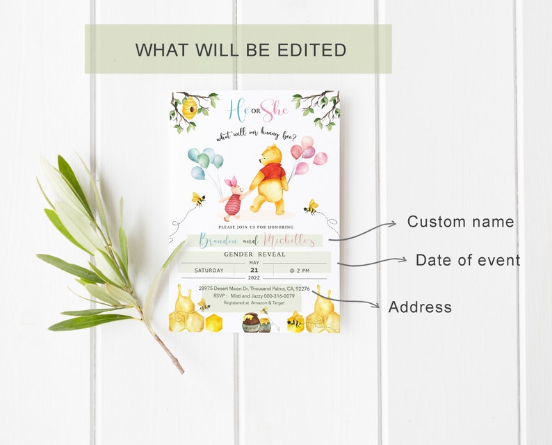 Winnie the Pooh Gender Reveal Invitation Bee Gender Reveal Etsy
