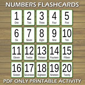 Number Flashcards for Kids - 1 to 20 - Preschool Learning Cards - Printable