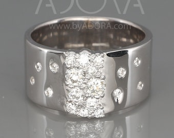Handmade Diamond Cluster Cocktail Ring | Cluster Diamond Dress Ring | Multi Diamond Evening Ring | Women Wide White Gold Ring