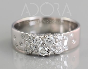 Handmade Diamond Cluster Ring | Cluster Diamond Engagement Ring | Multi Diamond Ring | Women Wide White Gold Ring